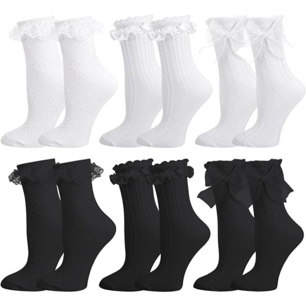 Cute Lace Ruffle Crew Socks 6 Pairs Women Princess